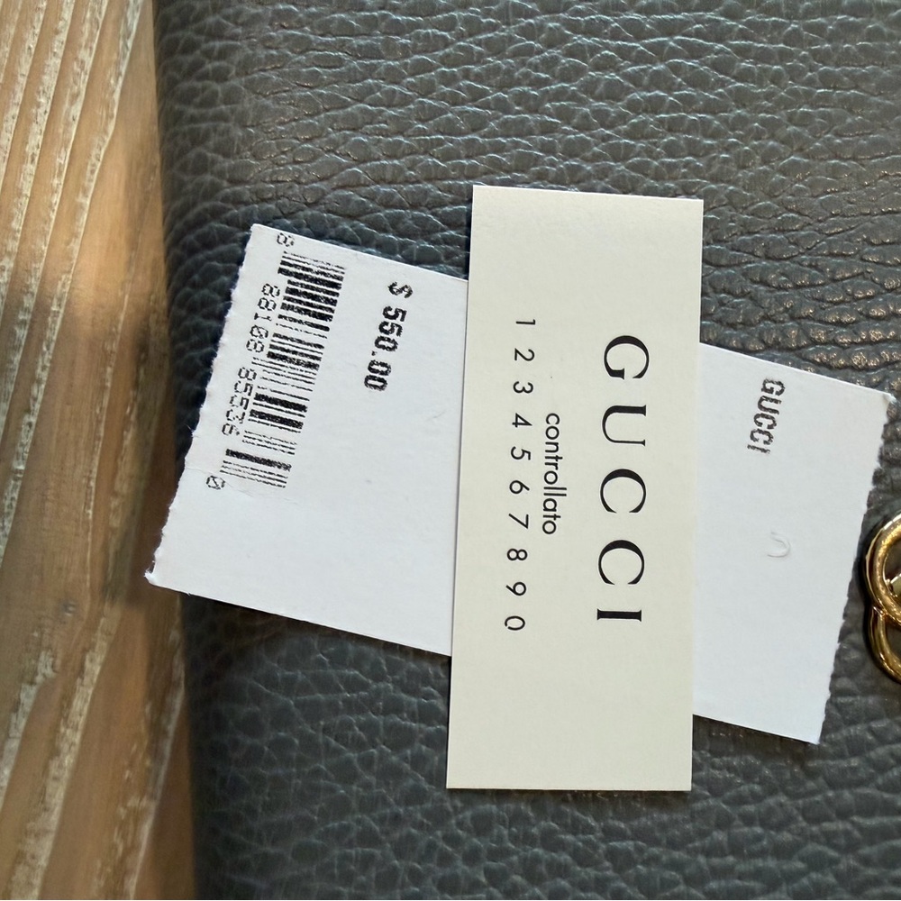 Gucci GG Marmont Zip Around Wallet Pebbled Leather Gray Gold Continental - Picture 4 of 6